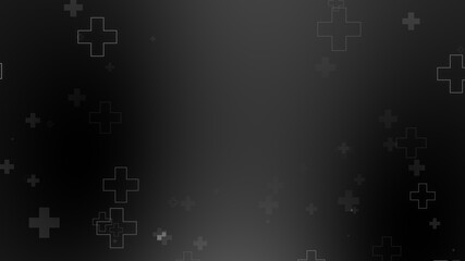 Medical health cross neon light shapes pattern on black background. Abstract healthcare with coronavirus infected deaths case concept.