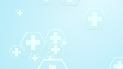 Hexagon cross geometric white pattern medical bright on blue background.