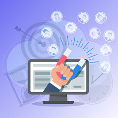 Attracting potential customers. Man with huge magnet