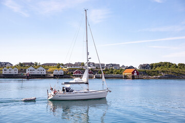 Fototapeta na wymiar Sailboat - Great day at sea with 29c in the shade,Brønnøysund,Helgeland,Nordland county,scandinavia,Europe