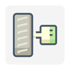 Electric vehicle (EV) part vector icon design. Consist of electric motor, alloy wheel, tire and axle. That mechanical device or machine driven by electrical power for automotive industry. 48x48 pixel.