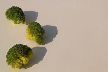 broccoli in assorted positions and white background