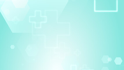 Obraz premium Hexagon cross geometric blue green pattern medical bright background. Abstract graphic design technology and science concept.