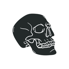 Skull Dead Icon Silhouette Illustration. Skeleton Head Vector Graphic Pictogram Symbol Clip Art. Doodle Sketch Black Sign.