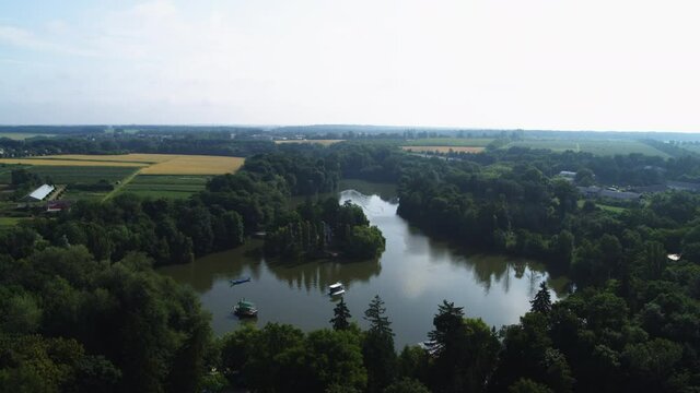 Verkhnii stav in National Dendrological Park Sofiyivka city Uman aerial view
