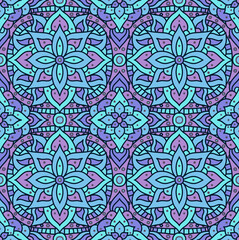 Seamless pattern mandala. Boho indian seamless texture. Vector batil blue design. Floral india print.