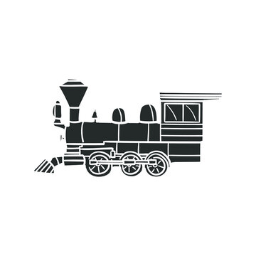 Old Train Icon Silhouette Illustration. Vintage Trasportation Vector Graphic Pictogram Symbol Clip Art. Doodle Sketch Black Sign.