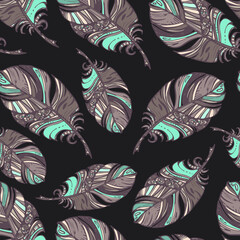 Seamless pattern with feathers. Vector illustration for prints, wallpaper, fabric, textile, gift paper.