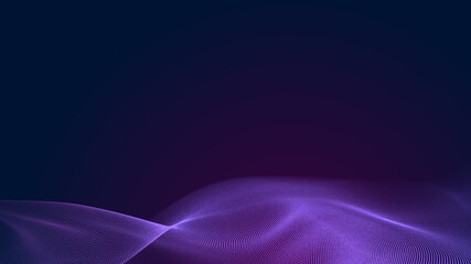 Dot blue purple wave line light gradient dark background. Abstract  technology big data digital background. 3d rendering.