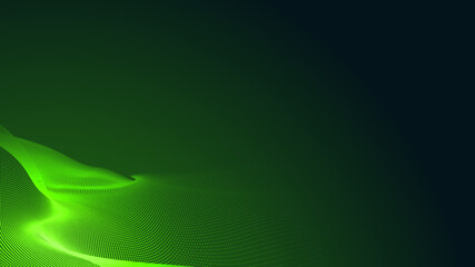 Dot green wave light screen gradient texture dark background. Abstract  technology big data digital background. 3d rendering.