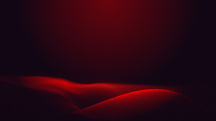 Dot red purple wave line light gradient dark background. Abstract  technology big data digital background. 3d rendering.