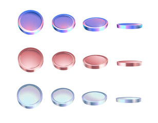 Set of colorful coins in different angles. 