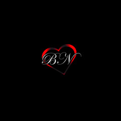 BN letter logo.BN letter with red love shape.Black background on the heart icon.love shape.heart shape. - obrazy, fototapety, plakaty