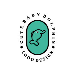 Baby Dolphin logo design inspiration. With RETRO VINTAGE FLAT BADGE AND ELEGANT STYLE
