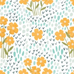 Seamless hand-drawn pattern. Bouquets of yellow flowers. - 443269160