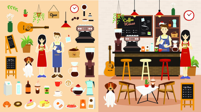Coffee shop and cafe element set illustration flat design vector