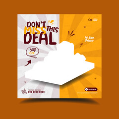 square banners. Food instagram post template design. Suitable for Social Media Post Restaurant and culinary Promotion. Red and yellow background color with stripe line shape vector.