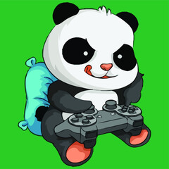 cool panda playing video game funny bear gaming fa art Design vector illustration