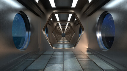 3d render. Futuristic hallway. Concept of modern architecture and interior spaceship © Miguel Aguirre