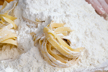 ready pasta with flour