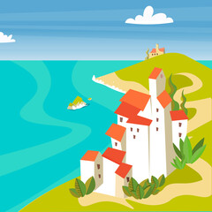 Mediterranien islands in summer. Vector flat landscape.