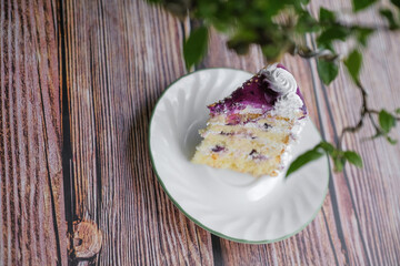Blueberry cake on white plate