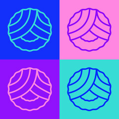 Pop art line Memorial wreath icon isolated on color background. Funeral ceremony. Vector