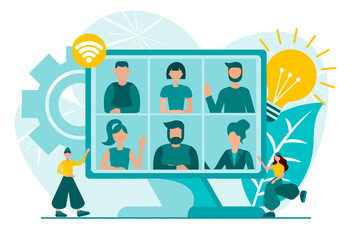 Video confernce. Training courses, group chat. Online teamwork, remote work and education