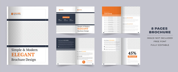 8 pages Corporate brochure template layout design. It's also compatible with bifold, catalog, booklet, profile, annual report and fully editable.
