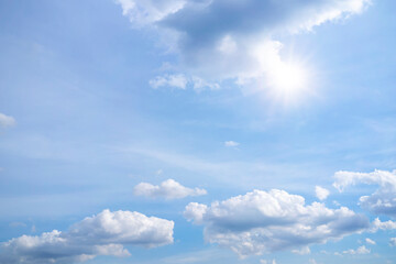 Blue sky with clouds and sun.
