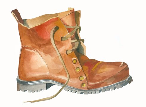 1 bootbrown watercolor isolated on white background illustration for all prints.