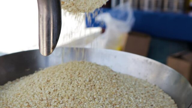Sesame seeds become Tahini with Tahini grinder machine. Susame turn into creamy butter Tahini