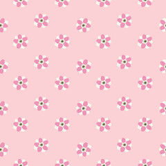 Ditsy seamless pattern with little anemone flowers bud shapes. Light pink background. Botanic artwork.