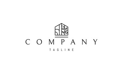 Vector logo on which an abstract image of a garden house in a linear style.