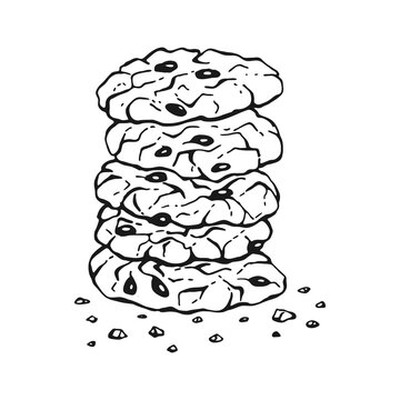 recommend clip art: Round oatmeal cookies. Homemade biscuits. Hand drawn black and white vector illustration.