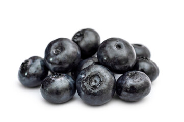 Heap of blueberries isolated on white background. Close up.