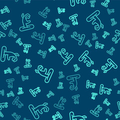 Green line Zombie hand icon isolated seamless pattern on blue background. Arm monster dead. Happy Halloween party. Vector