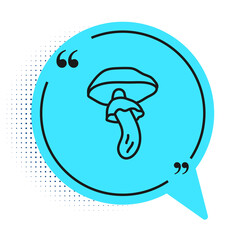 Black line Psilocybin mushroom icon isolated on white background. Psychedelic hallucination. Blue speech bubble symbol. Vector