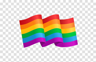 Waving rainbow LGBT flag isolated on png or transparent  background, Symbol of LGBT gay pride,vector illustration