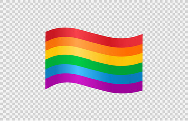 Waving rainbow LGBT flag isolated on png or transparent  background, Symbol of LGBT gay pride,vector illustration