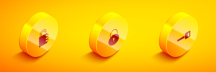 Set Isometric Safe combination lock, Lock and Key icon. Vector