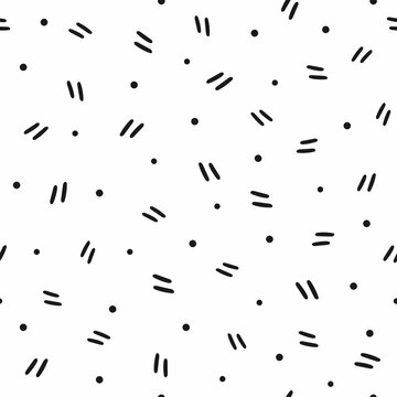 Seamless pattern with scattered dots and short lines hand drawn. Simple vector illustration.