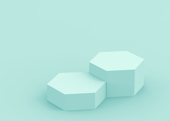 Fototapeta premium 3d blue green hexagon podium minimal studio background. Abstract 3d geometric shape object illustration render. Display for technology medical and science product.