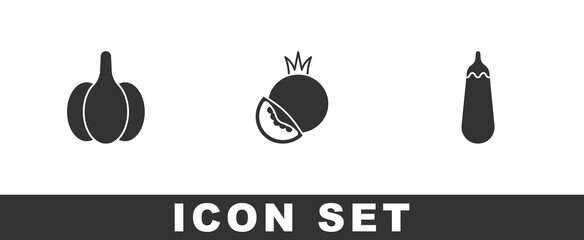 Set Garlic, Tomato and Eggplant icon. Vector