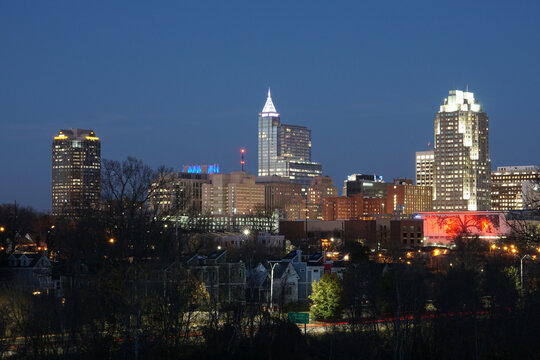 Raleigh North Carolina skyline at night