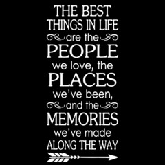 the best things in life are the people we love the places we've been and the memories we've made along the way on black background inspirational quotes,lettering design