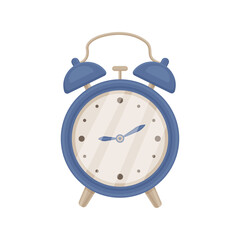 The image of a large alarm clock is blue. Vector illustration isolated on a white background