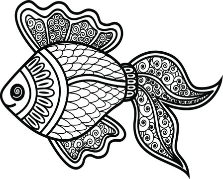 Black and white vector illustration of a fish. An idea for a logo,fashion illustrations, magazines, print on clothing, advertising, tattoo sketch or mehendi.