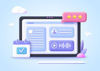 Concept of online courses, online education, tutorial. 3d realistic vector illustration.