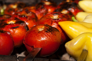 cooking natural organic peppers and tomatoes